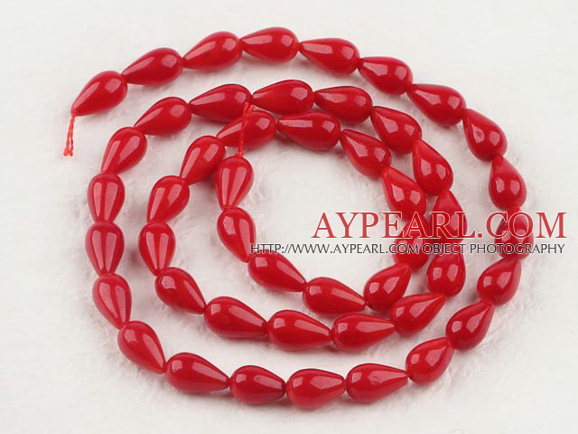 coral beads,5*9mm teardrop,straight hole,red,sold per 15.75-inch strand