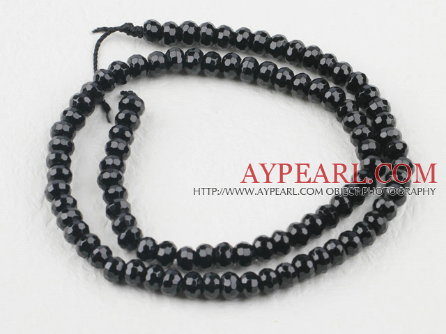 black agate beads,4*6mm abacus,faceted,Grade A ,Sold per 15.75-inch strands