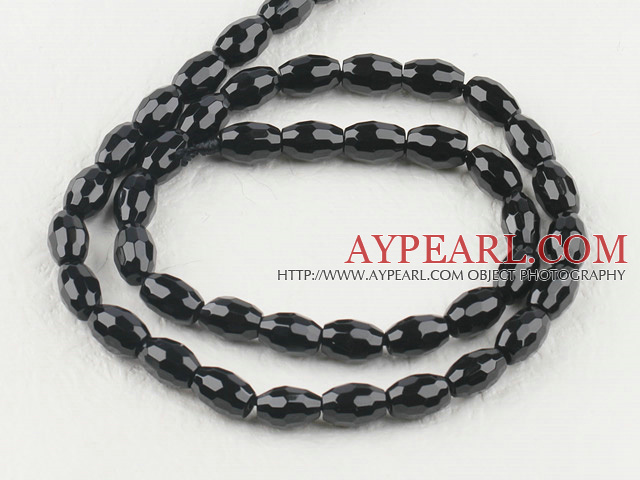 black agate beads,6*9mm drum,faceted,Grade A ,sold per 15.75-inch strand