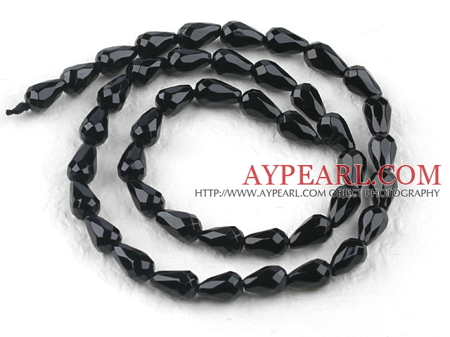 black agate beads,6*9mm teardrop,faceted,Grade A ,sold per 15.75-inch strand