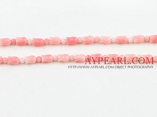 coral beads,2*3*6mm,carved with tulip,pink,Sold per 15.75-inch strands