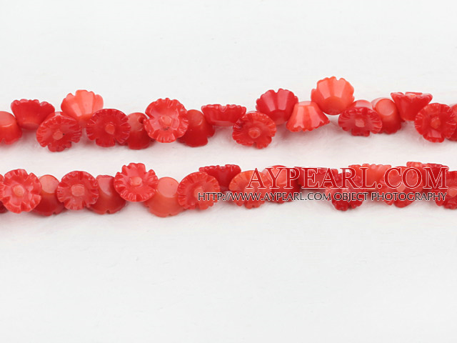 coral beads,4*7mm,carved with morning glory,deep orange,Sold per 15.75-inch strands