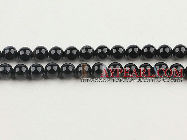 Agate Gemstone Beads, Black, 8mm round, black streak, Sold per 15.7-inch strand