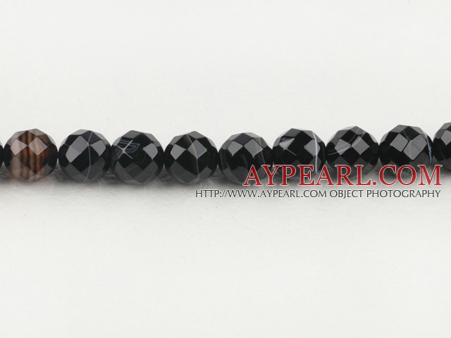 Agate Gemstone Beads, Black, 12mm round, black streak,Sold per 15.75-inch strands