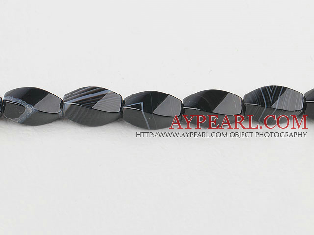 Agate Gemstone Beads, Black, 10*20mm twist black streak,Sold per 15.75-inch strands