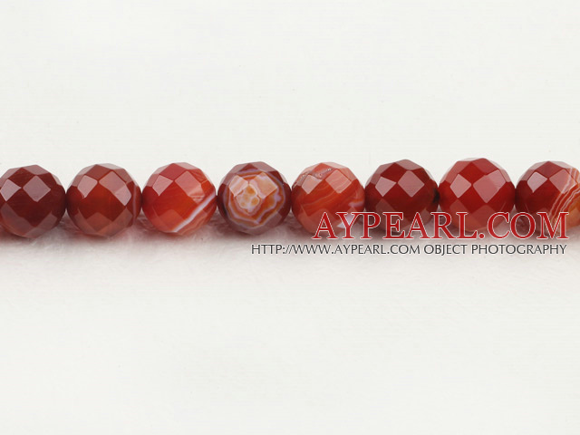 stripe agate beads,14mm round,red ,faceted,Sold per 15.75-inch strands