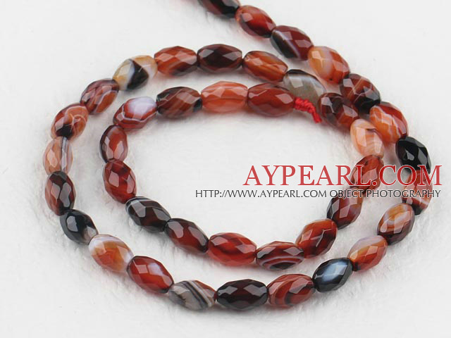 stripe agate beads,6*9mm date core,red ,faceted, sold per 15.75-inch strand