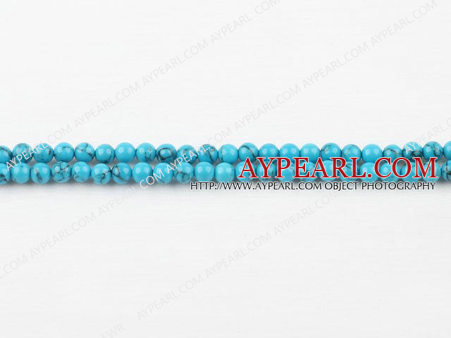 turquoise beads,4mm round ,with black veins, blue , sold per 15.75-inch strand