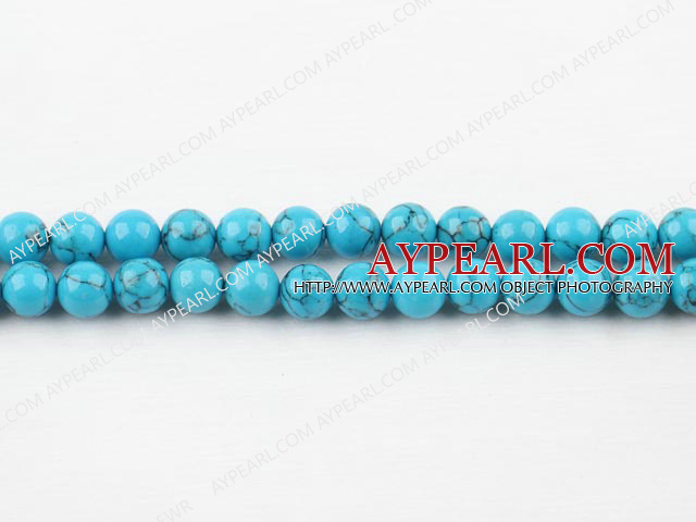 turquoise beads,8mm round ,with black veins, blue , sold per 15.75-inch strand