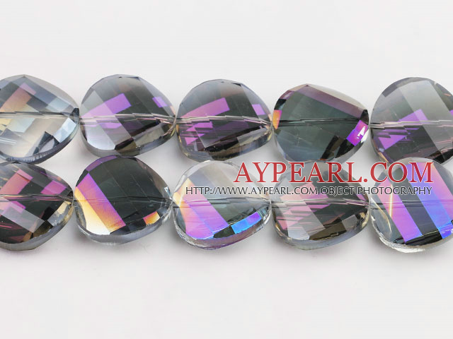 manmade crystal beads,10*22mm potato slice,transparent grey ,accompany with the purple color,sold per 14.57inches strand