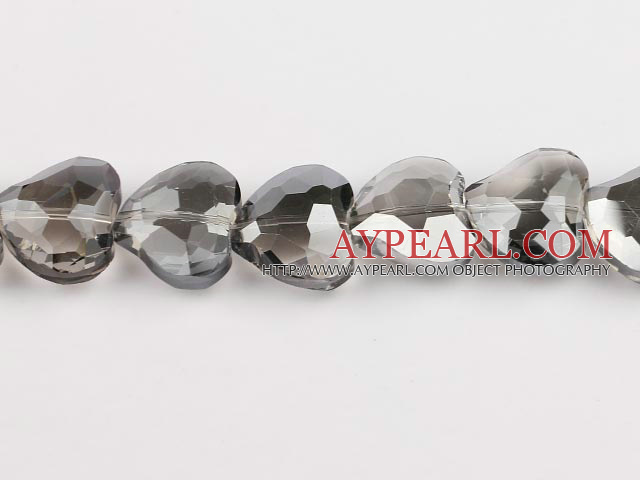 manmade crystal beads,8*23*20mm heart,dark grey,Sold per 14.17-inch strands