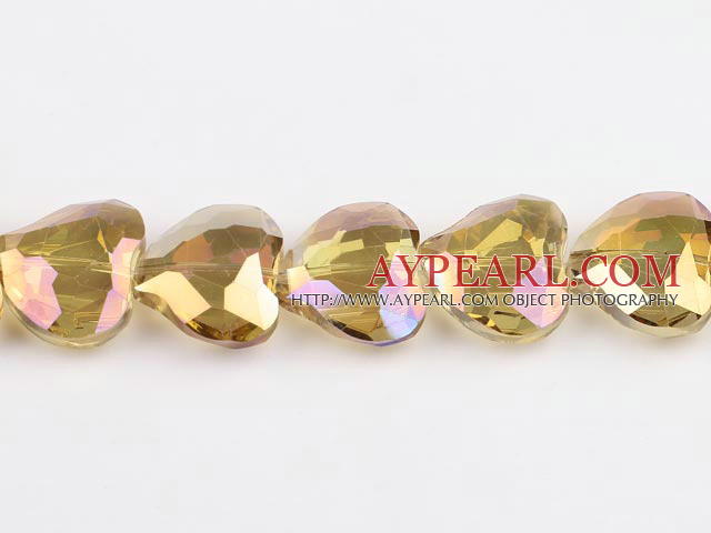 Manmade Crystal Beads,10*22*28mm heart,Champagne,SSold per 13.39-inch strands