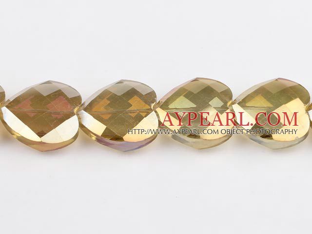 manmade crystal beads,10*28*28mm heart, accompany with the golden  champagne color ,Sold per 12.6-inch strands