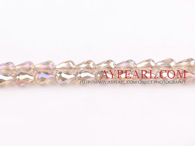 Manmade Crystal Beads, Pink, 8*12mm plating color, straight hole, drop shape, Sold per 28.74-inch strand