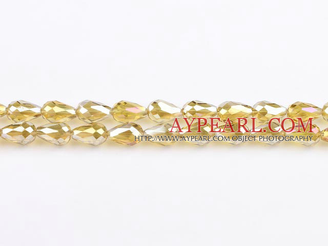 Manmade Crystal Beads, Light Yellow, 8*12mm plating-color, straight hole, drop shape, Sold per 27.56-inch strand