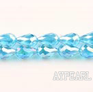 Manmade Crystal Beads, Lake Blue, 8*12mm plating-color, straight hole, drop shape, Sold per 27.56-inch strand