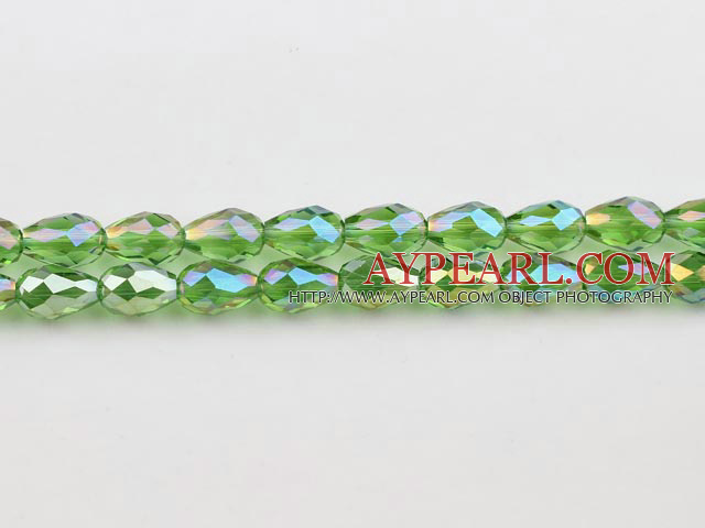 Manmade Crystal Beads, Grass Green, 8*12mm plating-color, straight hole, drop shape, Sold per 27.17-inch strand