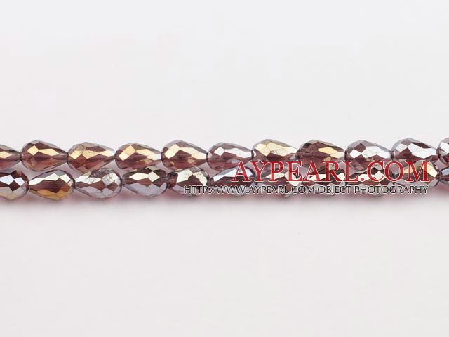 Manmade Crystal Beads, Purple, 8*12mm plating-color, straight hole, drop shape, Sold per 27.95-inch strand