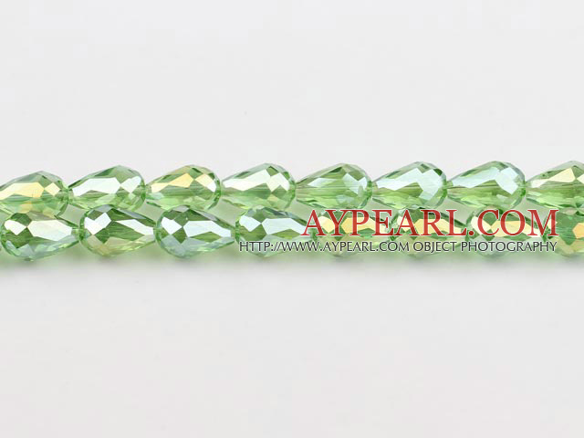 Manmade Crystal Beads, Fruit Green, 10*15mm plating-color, straight hole, drop shape, Sold per 30.31-inch strand