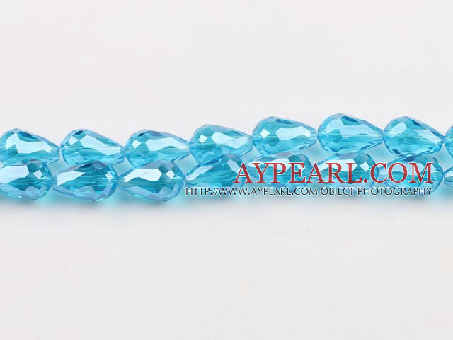 Manmade Crystal Beads, Lake Blue, 10*15mm straight hole, drop shape, Sold per 30.31-inch strand