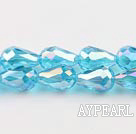 Manmade Crystal Beads, Lake Blue, 10*15mm plating color, straight hole, drop shape, Sold per 29.53-inch strand