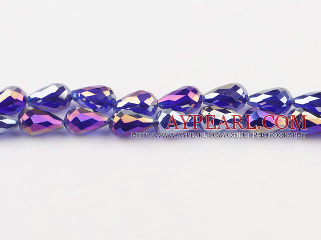 Manmade Crystal Beads, Purple, 10*15mm plating color, straight hole, drop shape, Sold per 29.53-inch strand