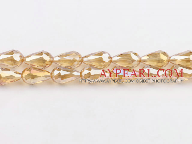 Manmade Crystal Beads, Gold Champagne Color, 10*16mm plating color, straight hole, drop shape, Sold per 29.92-inch strand