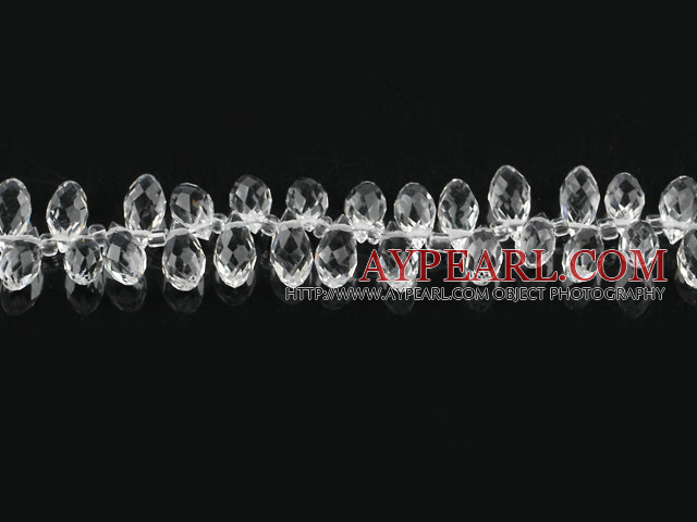 Manmade Crystal Beads, White, 6*12mm partial hole, drop shape, 16.1-inch strand