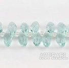 Manmade Crystal Beads, Light Green, 6*12mm partial hole, drop shape, 16.1-inch strand