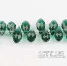Manmade Crystal Beads, Grass Green, 6*12mm partial hole, drop shape, 16.1-inch strand