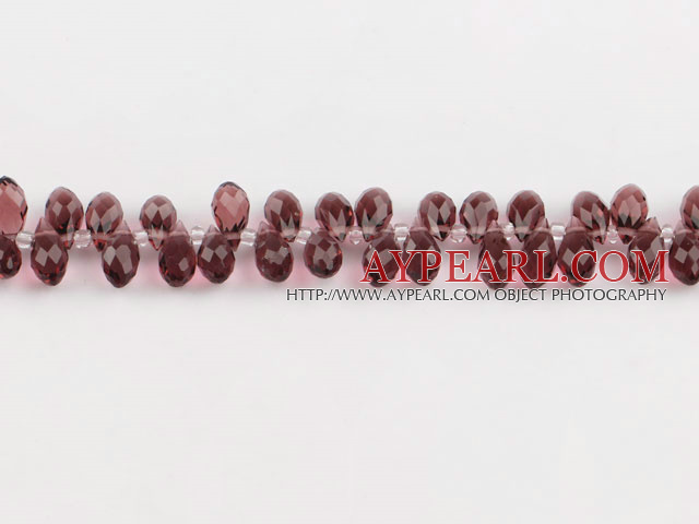 Manmade Crystal Beads, Purple, 6*12mm partial hole, drop shape, 16.1-inch strand