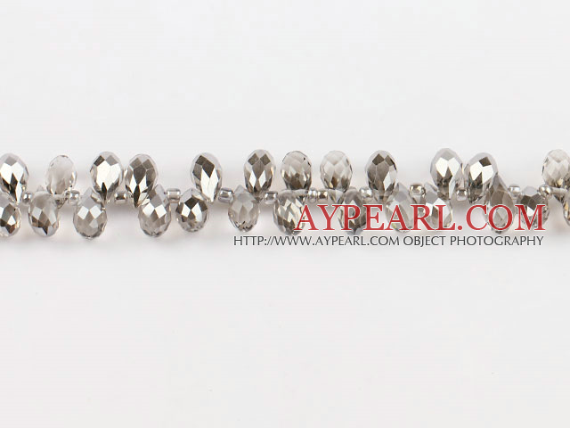 Manmade Crystal Beads, Gray, 6*12mm plating-color, partial hole, drop shape, 16.1-inch strand