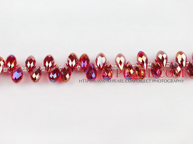 Manmade Crystal Beads, Red, 6*12mm plating color, drop shape,Sold per 16.14-inch strands