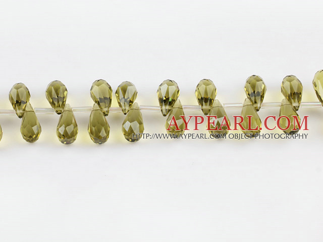 Manmade Crystal Beads, Olive Green, 7*14mm drop shape,Sold per 16.14-inch strands