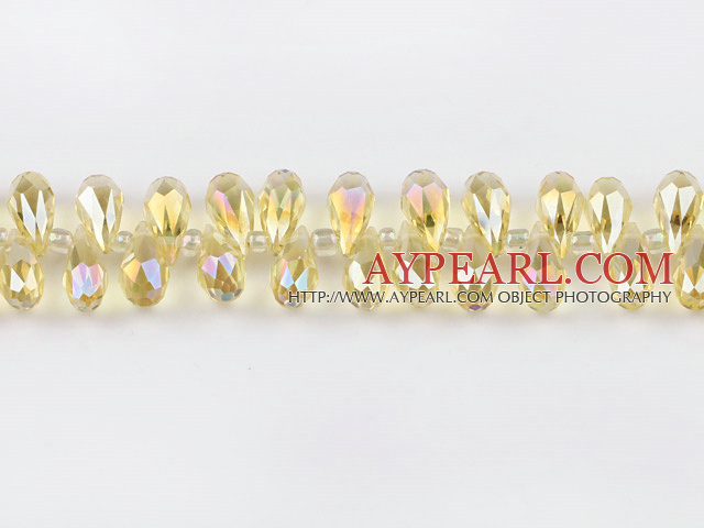 Manmade Crystal Beads, Light Yellow, 7*14mm plating-color, hole drop shape,Sold per 16.14-inch strands