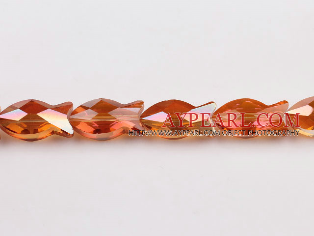 Crystal Beads, Orange, 11*12*25mm plating color, fish shape, Sold per 13.98-inch strand