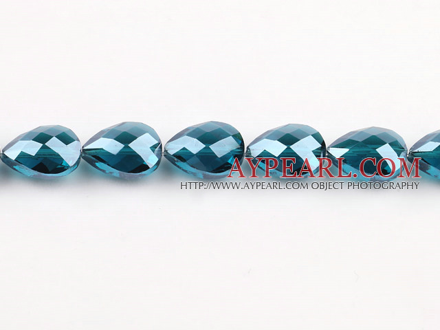 Crystal Beads, Malachite Blue, 10*14*18mm straight hole, drop shape, Sold per 14.2-inch strand