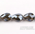 Crystal Beads, Dark Grey, 10*14*18mm straight hole, drop shape, Sold per 14.2-inch strand