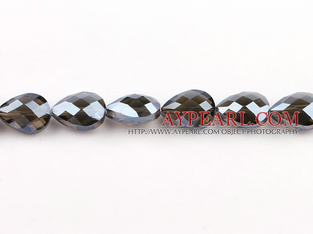 Crystal Beads, Dark Grey, 10*14*18mm straight hole, drop shape, Sold per 14.2-inch strand