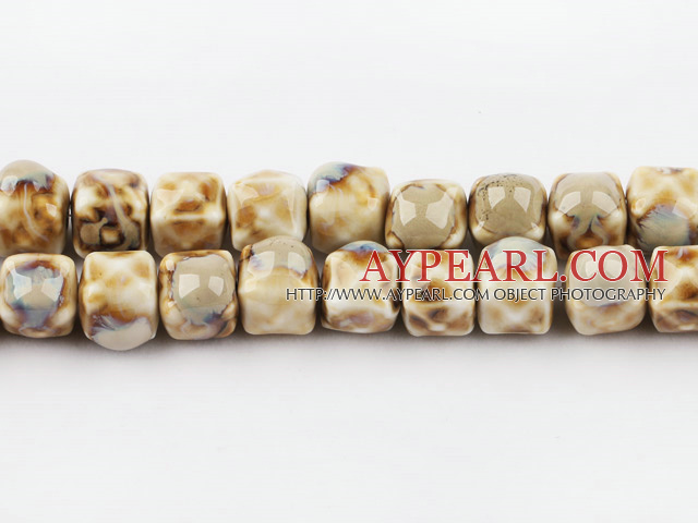 Porcelain beads,14*14mm cube,sand,sold per 14.96-inch strand