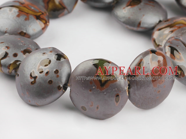 Porcelain beads,15*30mm flat oval,brown,Sold per 14.57-inch strand