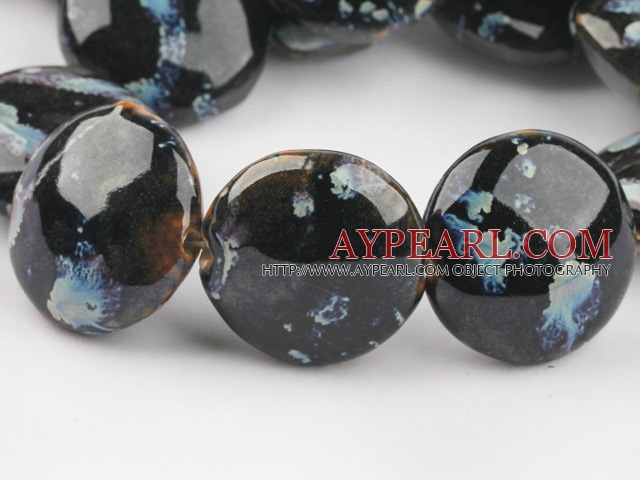 Porcelain beads,15*30mm flat oval,black,Sold per 14.57-inch strand