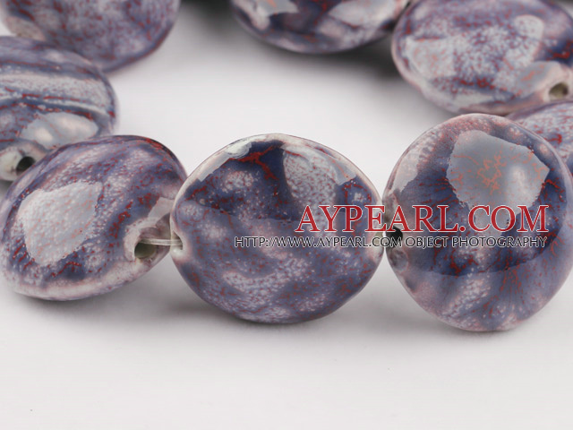 Porcelain beads,15*30mm flat oval,purple,Sold per 14.57-inch strand