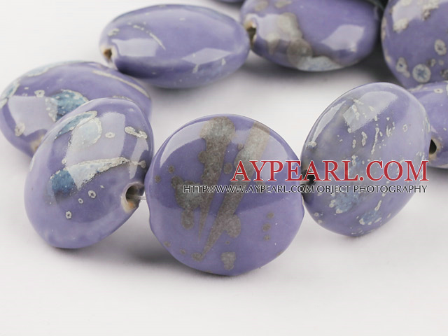 Porcelain beads,15*30mm flat oval,violet,Sold per 14.57-inch strand