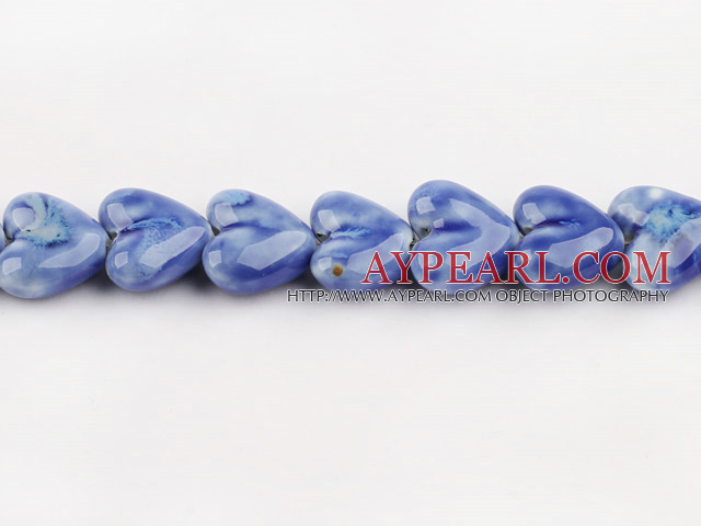 Porcelain beads,10*18*20mm heart, light blue,sold per 14.57-inch strand