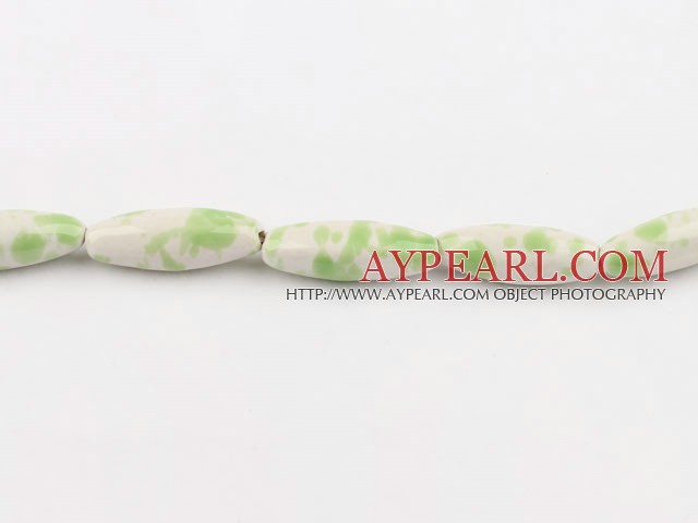 Porcelain Beads, Green, 10*30mm colored pattern, rice shape, Sold per 14.17-inch strand