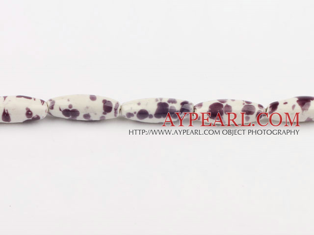 Porcelain Beads, Purple, 10*30mm colored pattern, rice shape, Sold per 14.17-inch strand