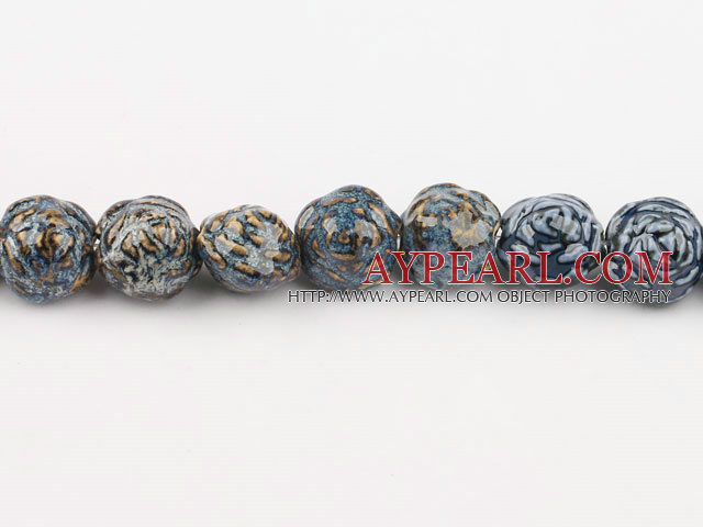 Porcelain Beads, Blue, 18*20mm carved biparamid, Sold per 15-inch strand