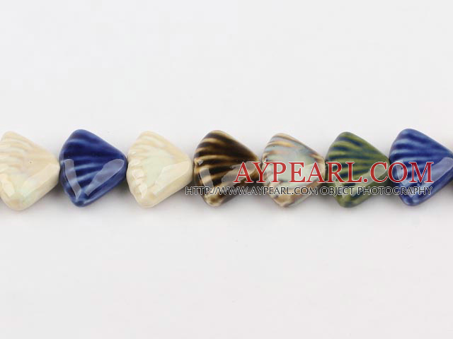 Porcelain Beads, Colorful, 8*15*22mm fan shape, Sold per 16.1-inch strand