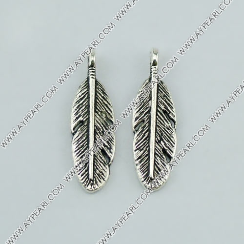 imitation silver metal beads, 28mm, leaf pendant, sold by per pkg